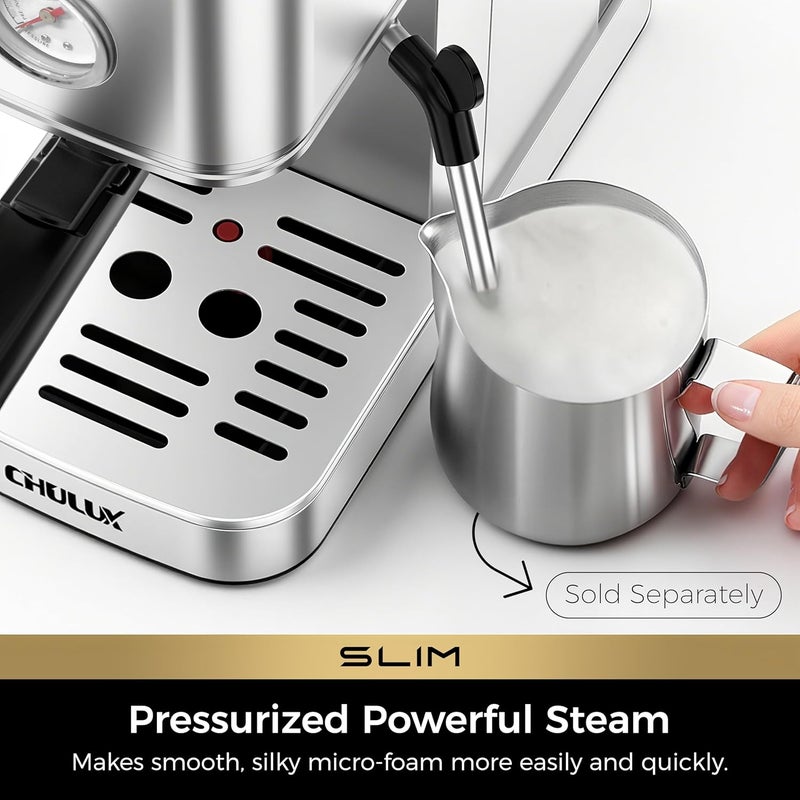 CHULUX Slim 2026 Upgrade Espresso Machine with Milk Frother Steam Wand, 20 Bar Professional Italian Pump Espresso Coffee Machine for Home Cappuccino & Latte Maker, Silver - Image 3